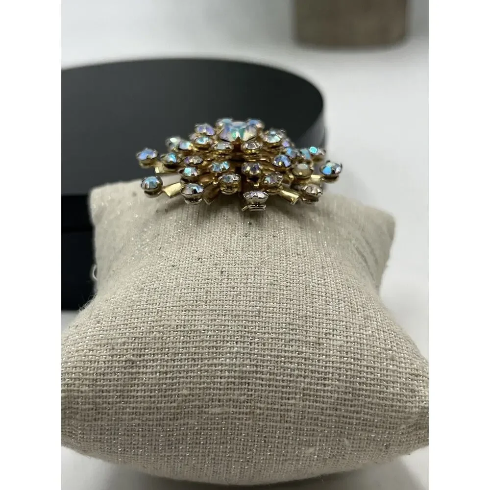 Vintage Aurora Borealis AB Rhinestone Starburst‎ Sunburst Brooch Pin